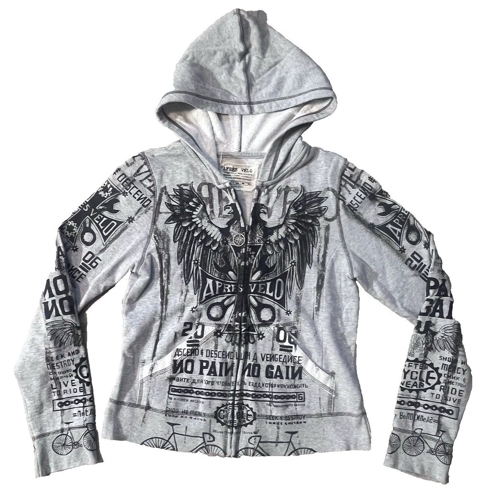 Apres Velo Hoodie Sweatshirt Womens Medium Gray Bike Cycling Bicycle Grunge Zip